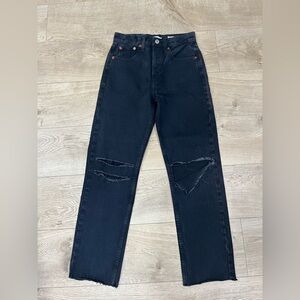 NEW Redone Black Distressed Straight Leg Jeans